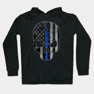 Blue Line American Flag Skull Hoodie